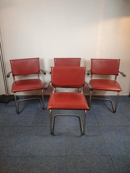 Jess Design Stoelen - Set van 4 - Leer en Buizenframe, Huis en Inrichting, Stoelen, Gebruikt, Vier, Leer, Metaal, Rood, Ophalen