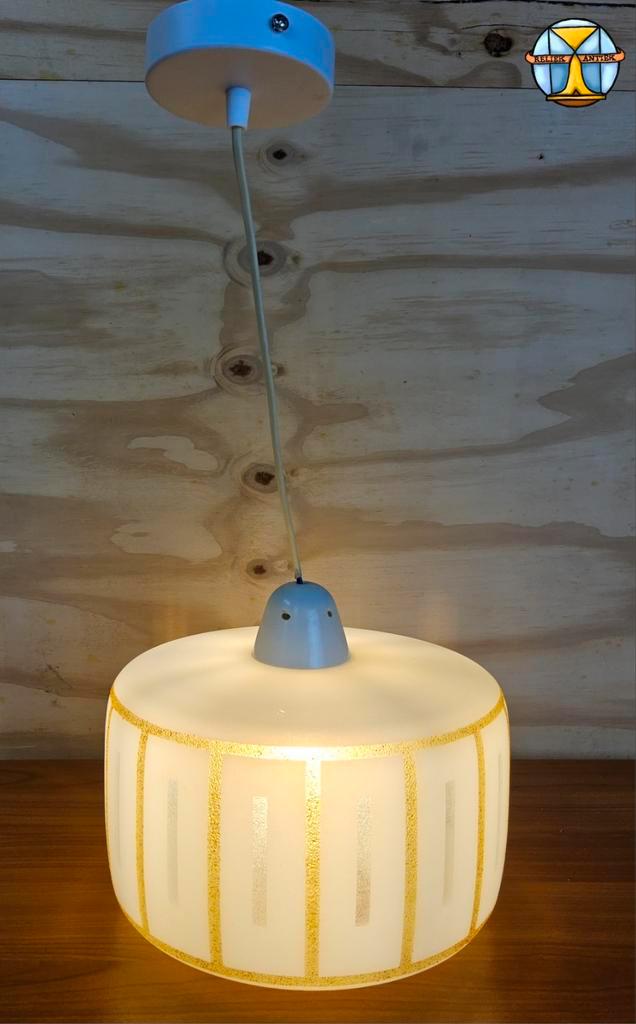 Vintage glazen hanglamp gouden accent space age plafondlamp, Huis en Inrichting, Lampen | Hanglampen, Zo goed als nieuw, Minder dan 50 cm