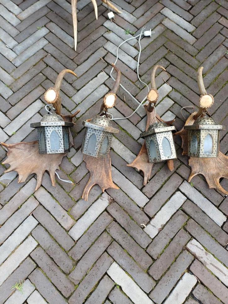 Hertengewei Hanglampen - Set van 4, Antiek en Kunst, Antiek | Lampen, Ophalen of Verzenden