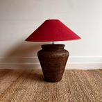 Birma rieten rotan tafellamp raspberry kap vintage, 50 tot 75 cm, Vintage, Vintage, Zo goed als nieuw