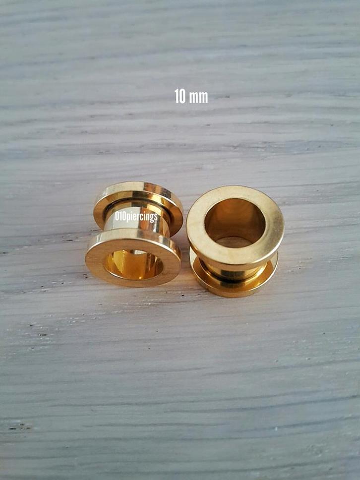 Nieuwe tunnels, pluggen. Staal. Goud. 2, 2.5, 3, 4, 5, 6, 10, Sieraden, Tassen en Uiterlijk, Piercings, Zo goed als nieuw, Oor- of Traguspiercing