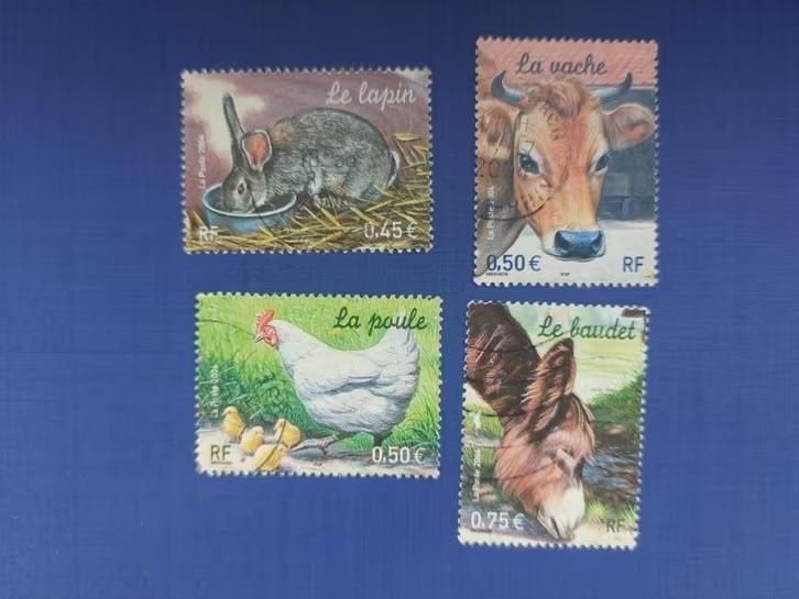 Postzegel Frankrijk 2004 4 zegels Boerderij Dieren 09-01, Verzenden, Gestempeld
