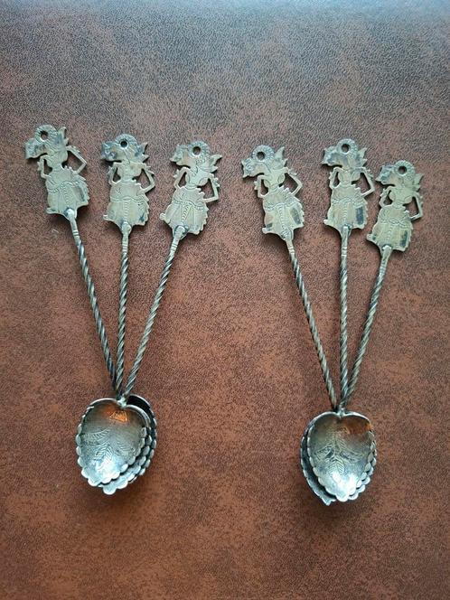 6x zilveren (800) Wajang lepeltjes/ Nederlands Indië, Antiek en Kunst, Antiek | Goud en Zilver, Ophalen of Verzenden
