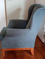 Fauteuil , jadegroen met kersenhout, Huis en Inrichting, Fauteuils, Ophalen, Gebruikt, 75 tot 100 cm, Stof
