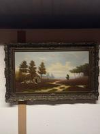 Groot klassiek olieverf schilderij - landelijke met schapen, Antiek en Kunst, Ophalen of Verzenden