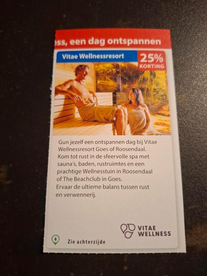 Vitae Wellnessresort 25% korting, Tickets en Kaartjes, Kortingen en Cadeaubonnen, Drie personen of meer, Spa of Sauna, Kortingsbon