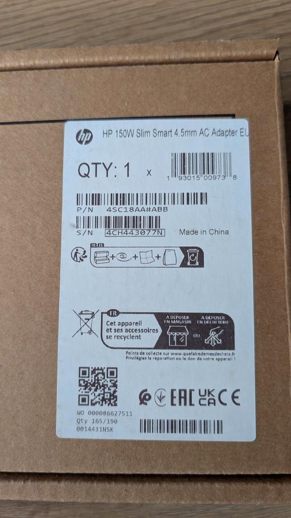 HP 150-watt Slim Smart netadapter (4,5 mm), Computers en Software, Laptop-opladers, Nieuw, Ophalen of Verzenden