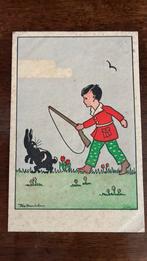 Getekend,Op jacht.Kind met geweer, konijn.H.van ZWIETEN.1948, Ophalen, 1940 tot 1960, Gelopen, Kinderen