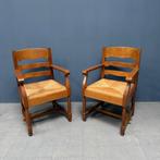 Oude Hollandse eikenhouten armstoelen met biezen zitting, Antiek en Kunst, Antiek | Meubels | Stoelen en Banken, Ophalen