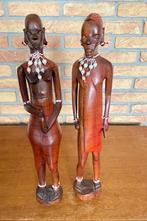 Houtsnijwerk Afrika man en vrouw set van twee, Ophalen of Verzenden