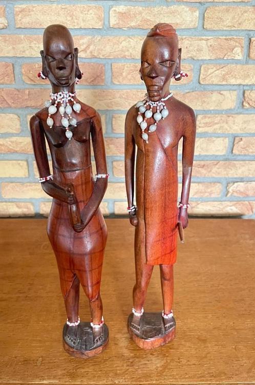 Houtsnijwerk Afrika man en vrouw set van twee, Antiek en Kunst, Kunst | Beelden en Houtsnijwerken, Ophalen of Verzenden