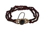Granaat antieke armband fraai 14k gouden slot dames 3-snoers