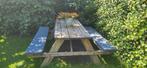 Picknicktafel met kussens en inklapbare bankjes, Ophalen, Gebruikt, Rechthoekig