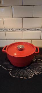 Pyrex braadpan rood, Gietijzer, Ophalen of Verzenden, Zo goed als nieuw, Keramische plaat