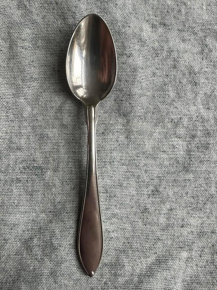 Oud verzilverd lepeltje met lofje en merkjes, Antiek en Kunst, Antiek | Bestek, Ophalen of Verzenden