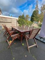 Tuintafel met 8 stoelen inclusief kussens, Tuin en Terras, Tuintafels, Ophalen, Gebruikt, Rechthoekig, Hout