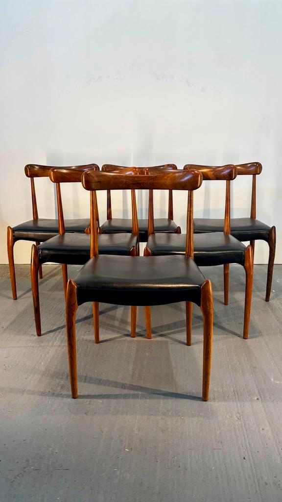 WEEKEND SALE Set (6) Vintage Palissander stoelen, Huis en Inrichting, Stoelen, Gebruikt, Vijf, Zes of meer stoelen, Hout, Leer