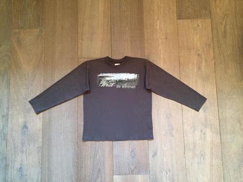 Bruine longsleeve met fraaie western opdruk; Miniman; mt 134, Kinderen en Baby's, Kinderkleding | Maat 134, Gebruikt, Jongen, Shirt of Longsleeve