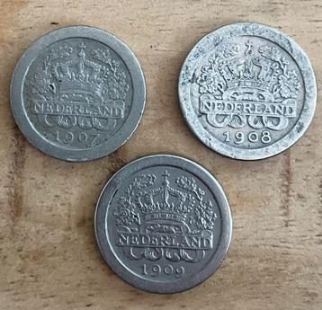 setje ronde stuivers / 5 cent Wilhelmina 1907 / 1908 / 1909 beschikbaar voor biedingen