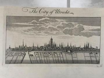 Antieke prent The City of Utrecht, 1745, beeld 19x8,5 cm. beschikbaar voor biedingen