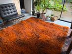 Vintage wollen hoogpolig oranje bruin tapijt, 200 cm of meer, 200 cm of meer, Gebruikt, Rechthoekig