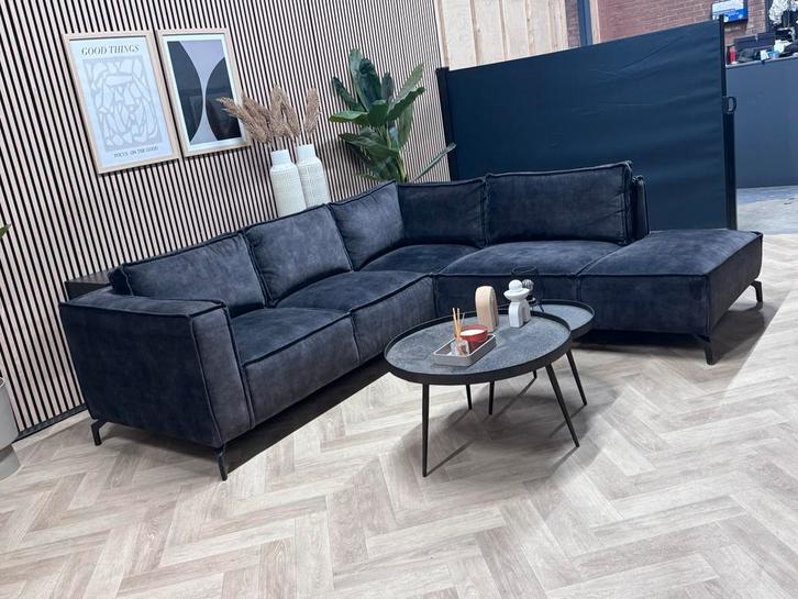 ZGAN Velvet Velours Hoekbank Robin - Antraciet - 262 x 245, Huis en Inrichting, Banken | Bankstellen, Zo goed als nieuw, Hoekbank