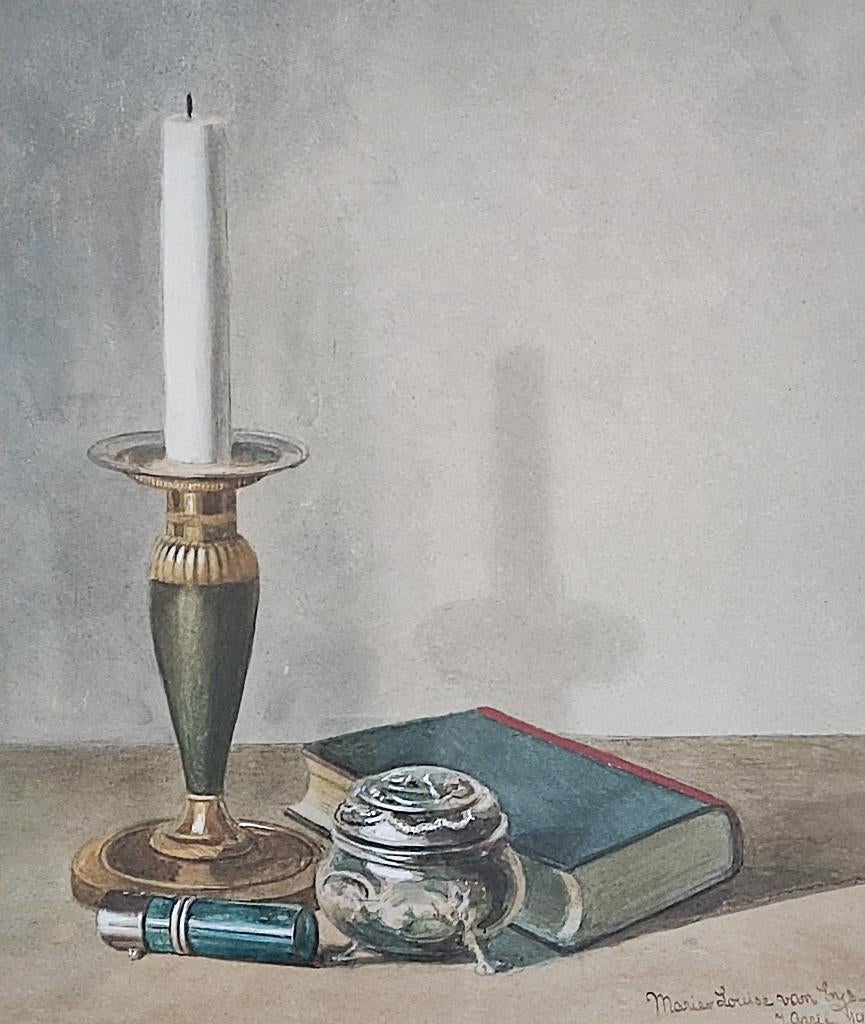 Marie-Louise van Lys -Stilleven met kandelaar en boek(1904 ), Antiek en Kunst, Ophalen of Verzenden
