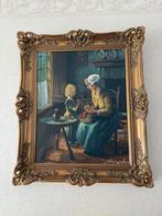 Schilderij P. Sanders: Moeder en Kind met Sierlijke Lijst, Antiek en Kunst, Kunst | Schilderijen | Klassiek, Ophalen of Verzenden