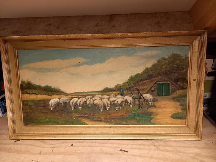Oud schilderij met schapen, Antiek en Kunst, Kunst | Schilderijen | Klassiek, Ophalen