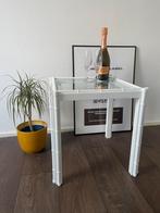 Bijzettafel Bamboe Vintage Wit Glas Tafel, Huis en Inrichting, 25 tot 50 cm, Gebruikt, Vintage, Minder dan 50 cm