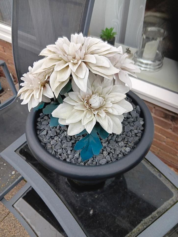 Kunststof Bloembakken met Grind en Kunstplanten, Tuin en Terras, Bloembakken en Plantenbakken, Zo goed als nieuw, Kunststof, Binnen