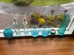 Turquoise Glas Decoratie Set, Huis en Inrichting, Woonaccessoires | Vazen, Ophalen, Gebruikt, Blauw, Glas