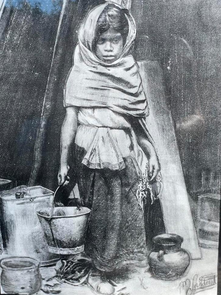 Tekening uit Mexico, Antiek en Kunst, Kunst | Tekeningen en Foto's, Ophalen of Verzenden