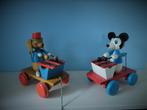 Houten Micky Mouse en varkentje, muziek trek karretje, jaren, Ophalen of Verzenden