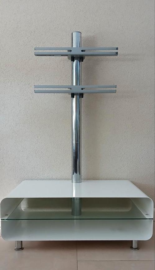 Design TV meubel metaal met chromen kabelgoot, Audio, Tv en Foto, Televisiebeugels, Zo goed als nieuw, Ophalen