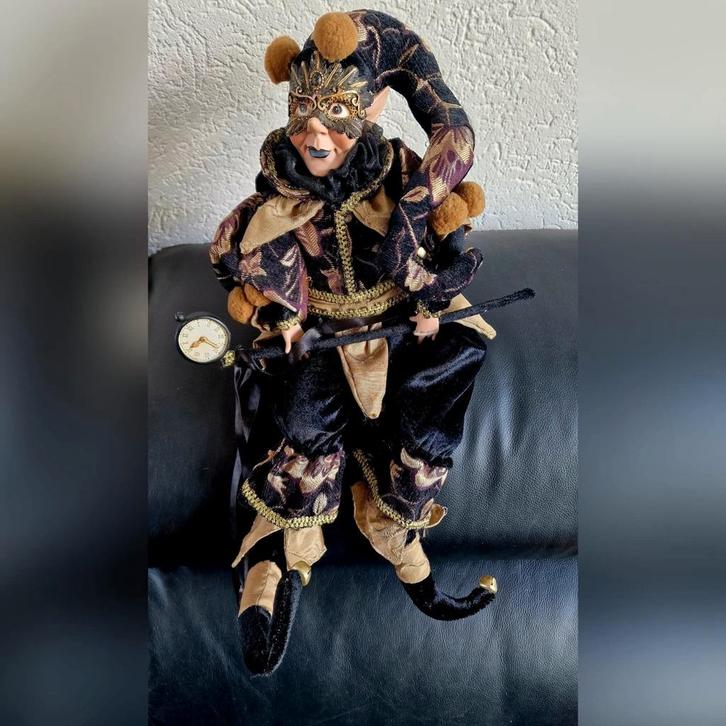 Vintage Harlekijn Pop met Muziekdoos, Antiek en Kunst, Kunst | Beelden en Houtsnijwerken, Ophalen of Verzenden