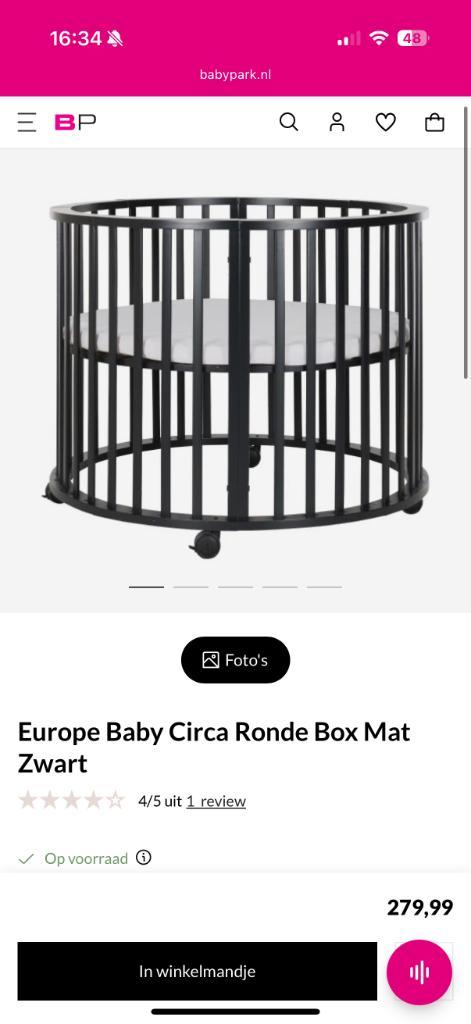 Zwarte ronde box Europe baby, Kinderen en Baby's, Boxen, Gebruikt, Rond, In hoogte verstelbaar, Boxkleed, Wieltjes, Ophalen