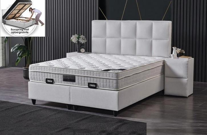 Boxspring Ibiza opbergbed complete set-Zelf samenstellen, Huis en Inrichting, Slaapkamer | Boxsprings, Nieuw, 180 cm, Tweepersoons