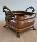 oud koperen bloempot op leeuwenklauwtjes, Ophalen, Koper