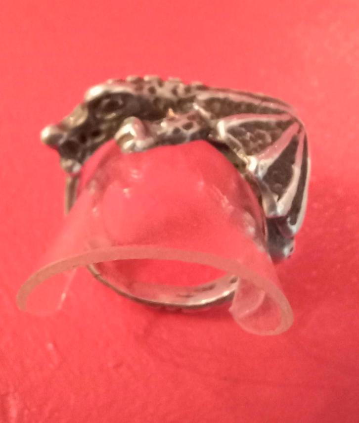 Zilveren drakenring, Sieraden, Tassen en Uiterlijk, Antieke sieraden, Ring, Zilver, Ophalen of Verzenden