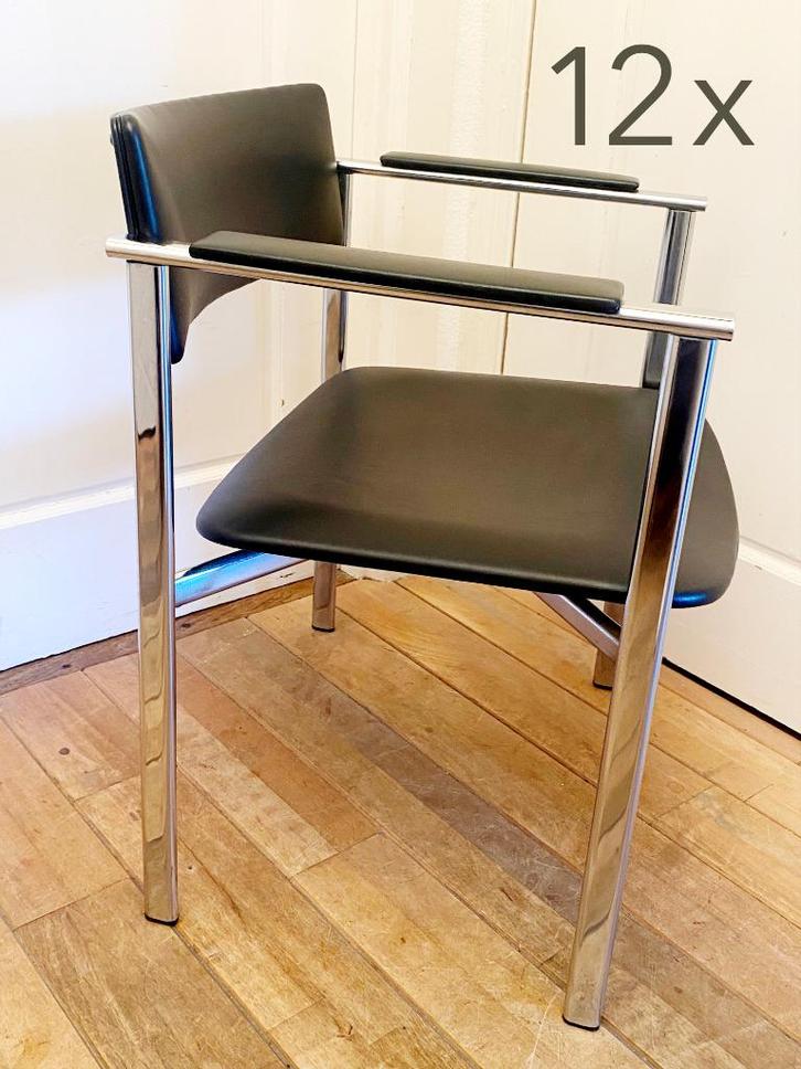 5 x Designstoel MERVA/Vintage jaren 70/80, zwart met chroom, Huis en Inrichting, Stoelen, Gebruikt, Vijf, Zes of meer stoelen