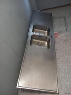 RVS aanrechtblad met dubbel spoelbak, Huis en Inrichting, Keuken | Keukenelementen, Gebruikt, 200 cm of meer, 50 tot 75 cm, 50 tot 100 cm