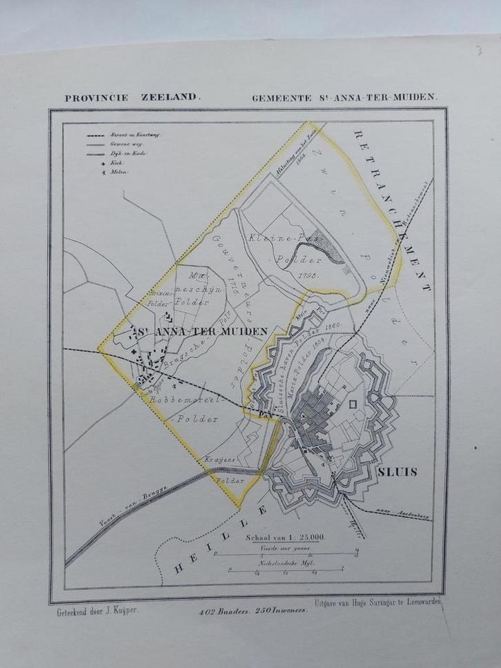 3 / St. Anna ter Muiden Sluis Zeeland Litho 1867 J. Kuyper, Antiek en Kunst, Kunst | Litho's en Zeefdrukken, Ophalen of Verzenden