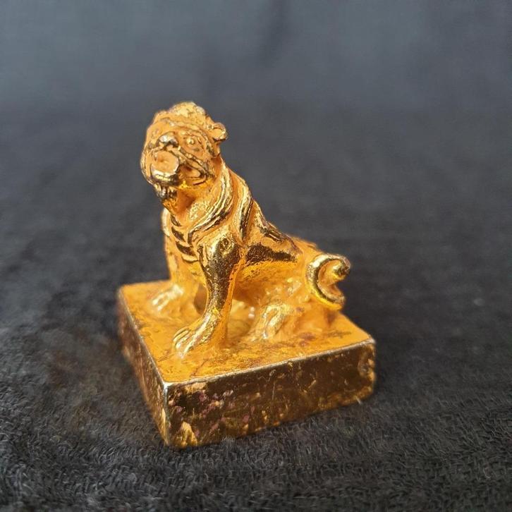 Antiek ca, 19e eeuws verguld Chinese zegel stempel - Foo dog, Verzamelen, Beelden en Beeldjes, Gebruikt, Dier, Ophalen of Verzenden