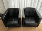zwart lederen fauteuils, Huis en Inrichting, Fauteuils, Ophalen, Klassiek, Zo goed als nieuw, 50 tot 75 cm