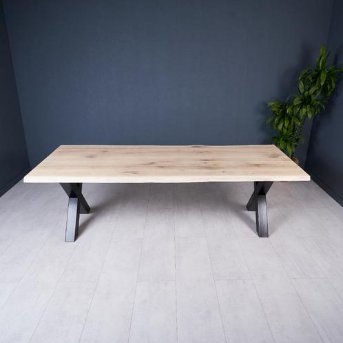 Eikentafel 300 x 100 boomstamkanten, keukentafel, eettafel, Huis en Inrichting, Tafels | Eettafels, Nieuw, 100 tot 150 cm, 200 cm of meer