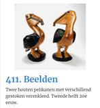 Twee houten beelden Pelikanen, Antiek en Kunst, Kunst | Beelden en Houtsnijwerken, Ophalen of Verzenden