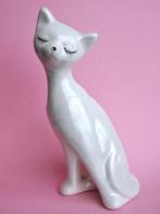 Vintage 70s kat katten poes beeldje beeld wit porselein x2, Ophalen, Zo goed als nieuw, Dier