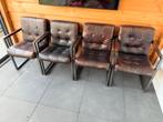 bruine lederen eerkamerstoelen - set van 4, Huis en Inrichting, Stoelen, Ophalen, Gebruikt, Bruin, Leer