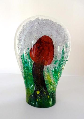 Glazen object met paddestoel bruin groen Bohemen 3434-g beschikbaar voor biedingen